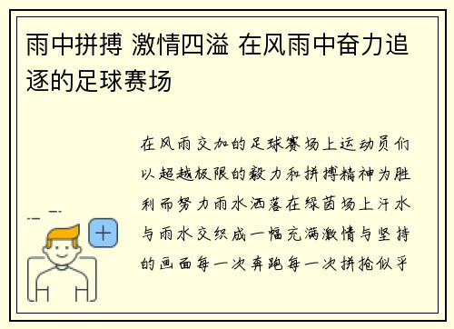 雨中拼搏 激情四溢 在风雨中奋力追逐的足球赛场