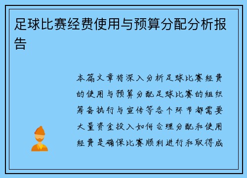 足球比赛经费使用与预算分配分析报告