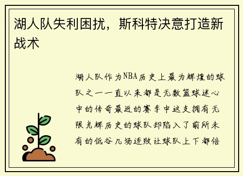 湖人队失利困扰，斯科特决意打造新战术