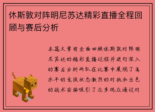 休斯敦对阵明尼苏达精彩直播全程回顾与赛后分析